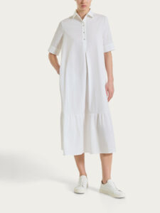 Abito lungo con collo a camicia in Poplin di Cotone Ragno – Bianco – foto 1