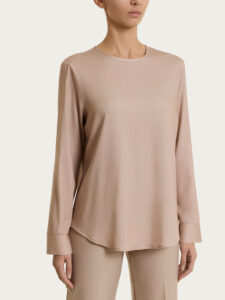 Blusa girocollo in Light Flannel Ragno – Cammello Mel. – foto 1