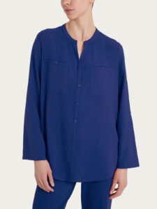 Camicia con collo alla coreana in Voile di Viscosa Satin Ragno – Blueberry – foto 1