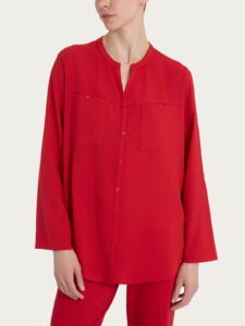 Camicia con collo alla coreana in Voile di Viscosa Satin Ragno – Salsa – foto 1