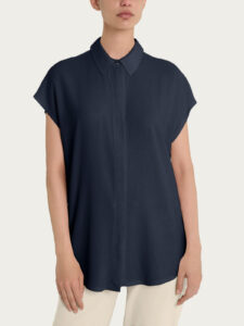 Camicia con manica corta a kimono in Voile di Viscosa Satin Ragno – Bleu – foto 1