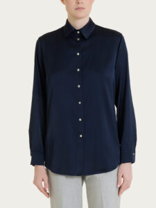 Camicia con manica lunga in Stretch Satin Ragno – Bleu – foto 1