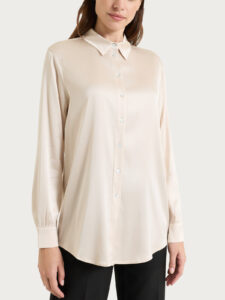 Camicia con manica lunga in Stretch Satin Ragno – Champignon – foto 1
