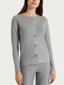 Cardigan girocollo con bottoni in punto perla Four Seasons Ragno – Grigio Mel. – foto 1