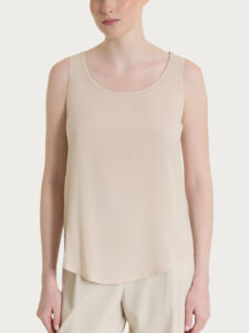 Top con spalla larga in Voile Stretch Ragno – Champignon – foto 1