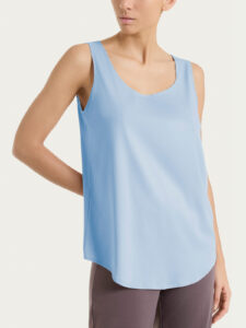 Top con spalla larga in Voile Stretch Ragno – Dusty Blue – foto 1