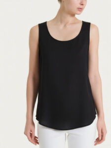Top con spalla larga in Voile Stretch Ragno – Nero – foto 1